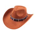 thumbnail image 1 of Qwertyu Wide Brim Western Cowboy Cowgirl Hat with Wind Lanyard Felt Fedora Hat for Men Women Orange, 1 of 6