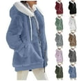thumbnail image 1 of Qwertyu Winter Coats for Women Oversized Full Zip Fuzzy Fleece Hooded Jacket Casual Fashion Plus Size Outwear with Pockets Light Gray 2XL, 1 of 6