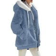thumbnail image 1 of Qwertyu Winter Jacket Women Plus Size Fuzzy Fleece Jackets Long Coat Light Casual Fall Outerwear with Faux Fur Hood Light Blue 3XL, 1 of 6