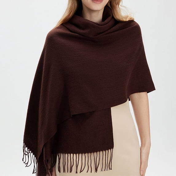 Qwertyu Winter Scarf for Women & Men Unisex Long Shawls Wraps Thick Warm Neck Scarf Soft Large Tassel Scarf Coffee