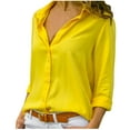 thumbnail image 1 of Qwertyu Women Button Down Blouse Long Sleeve Large Solid Color Womens Casual Shirts for Summer Summer Work Tops for Women Yellow 3X, 1 of 7