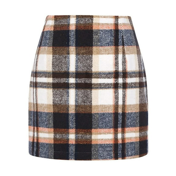 Qwertyu Women High Waist Plaid Skirt Bodycon Pencil Mini Skirts Vacation Holiday Female Dailywear Brown 2XL
