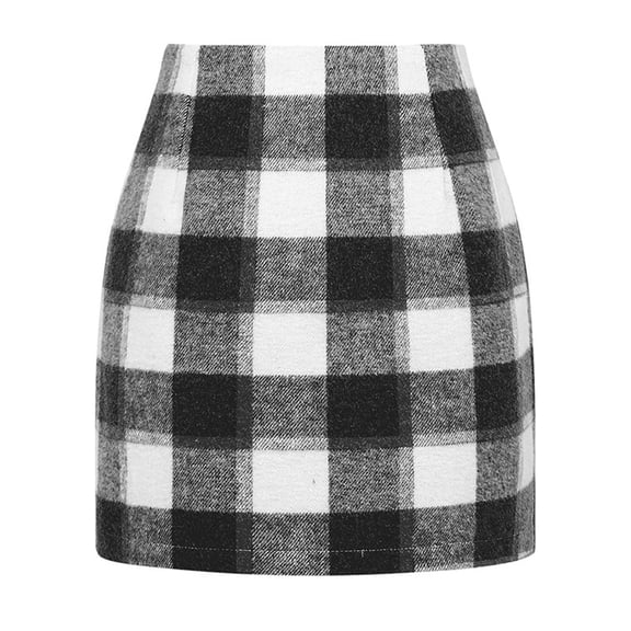 Qwertyu Women High Waist Plaid Skirt Bodycon Pencil Mini Skirts Vacation Holiday Female Dailywear White M