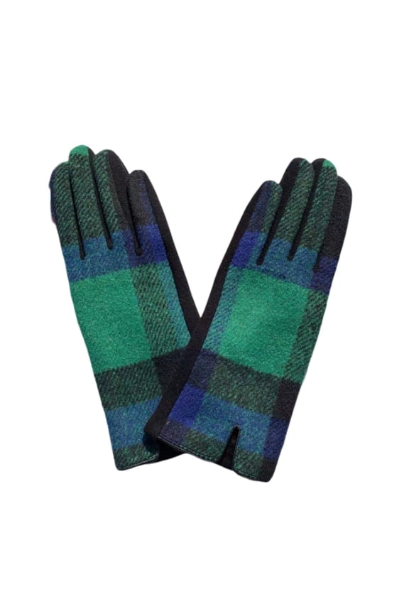 Women Plaid Gloves Winter Touchscreen Gloves Tartan Fleece Warm Mitten Women's Cold Weather Glove Green