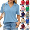thumbnail image 1 of Qwertyu Women Polo Shirts Fitted Dressy Collared Short Sleeve Shirt Women V Neck Spring Business Office Work Blouses Red 2XL, 1 of 6