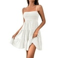 thumbnail image 1 of Qwertyu Women Summer Mini Dresses Square Neck Spaghetti Strap Dress Casual Sleeveless Smocked Sundress A Line Tiered Beach Dress White L, 1 of 7