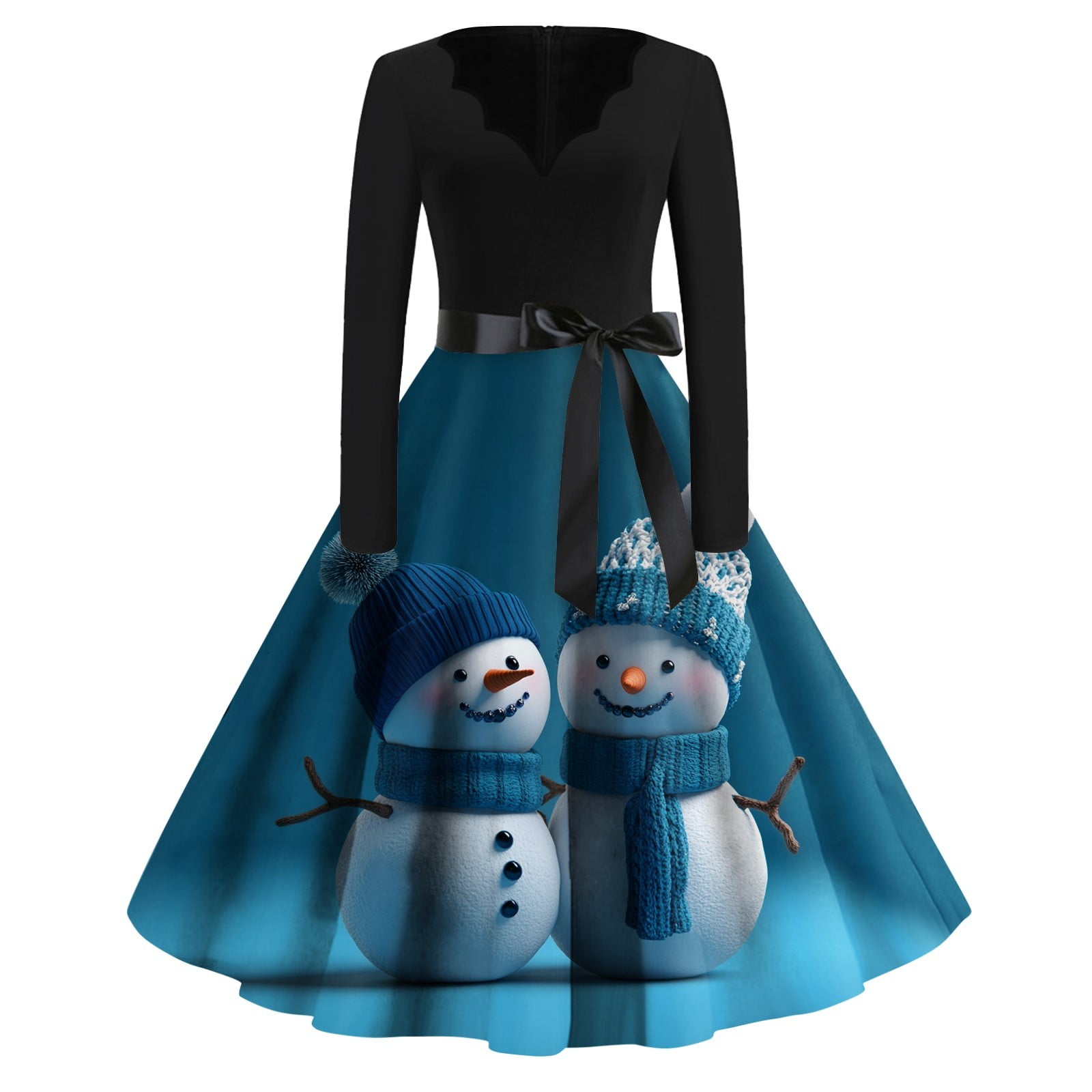 Qwertyu Ugly Christmas Dress Women Santa Snowflake Graphic Casual Hepburn  Dresses Long Sleeve Lace Christmas Prom Dress Dark Blue XL - Walmart.com