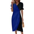 Qwertyu Women's Summer Short Sleeve Casual Dresses VNeck Color Block