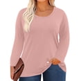 thumbnail image 1 of Qwertyu Women's Plus Size Long Sleeve T-Shirt Casual Loose Cotton Shirts Scoop-Neck Basic Tops for Women Light pink 2XL, 1 of 7