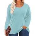 thumbnail image 1 of Qwertyu Women's Plus Size Long Sleeve T-Shirt Casual Loose Cotton Shirts Scoop-Neck Basic Tops for Women Sky Blue 3XL, 1 of 8