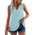 thumbnail image 1 of Qwertyu Women's V Neck Tank Tops Casual Summer Button Down Sleeveless Shirts Light Blue 2XL, 1 of 4