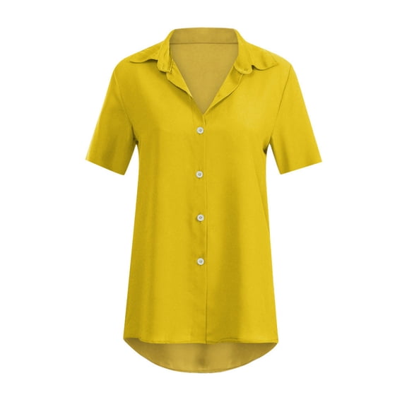 Qwertyu Womens Button Down Shirts Long Sleeve Blouses for Women Business Casual Lightweight Tops Yellow M