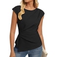 thumbnail image 1 of Qwertyu Womens Cap Sleeve Tops 2026 Spring Dressy Casual Crew Neck Peplum Shirts Trendy Tunic Blouses with Knot Black XL, 1 of 5