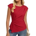 thumbnail image 1 of Qwertyu Womens Cap Sleeve Tops 2026 Spring Dressy Casual Crew Neck Peplum Shirts Trendy Tunic Blouses with Knot Red M, 1 of 5