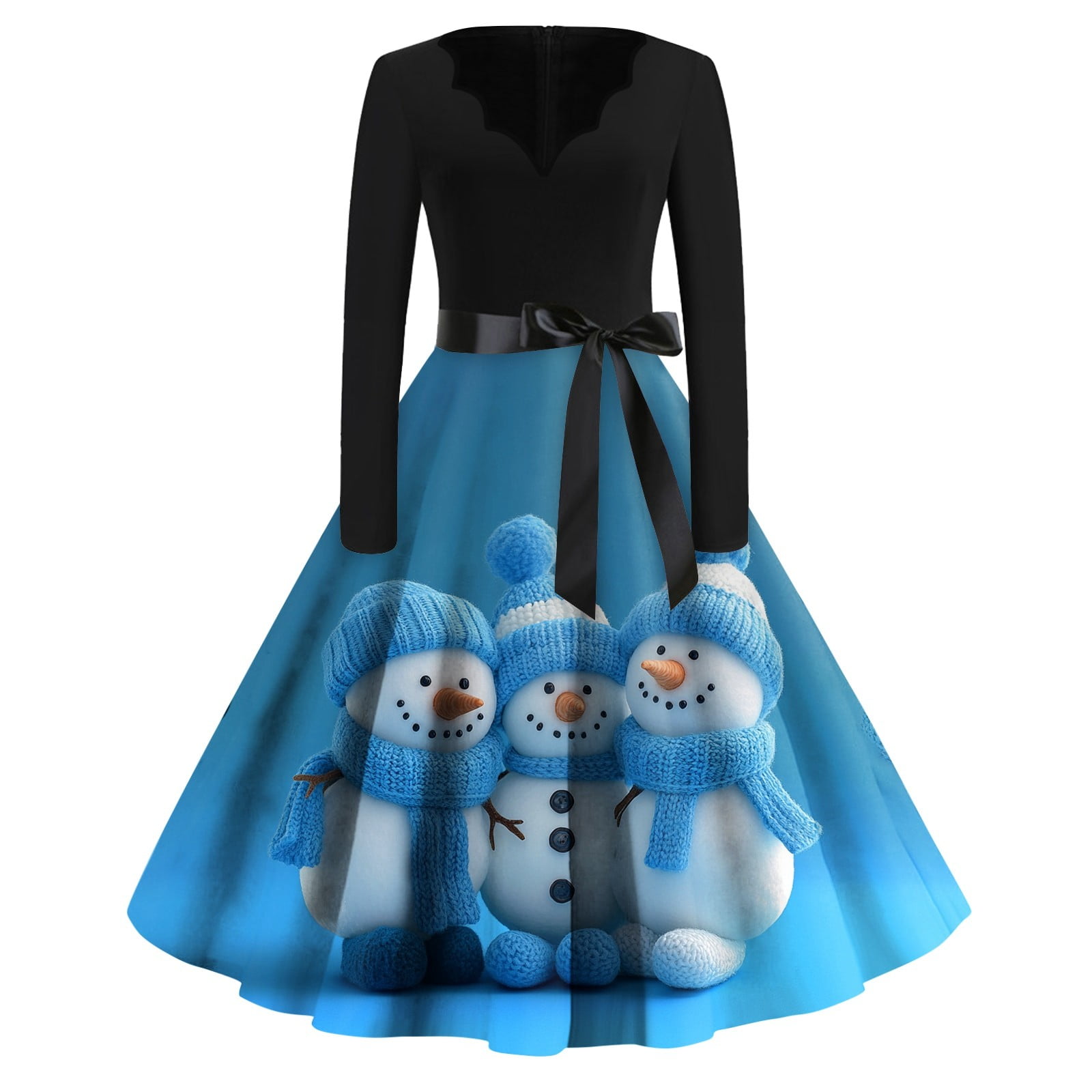 Qwertyu Ugly Christmas Dress Women Santa Snowflake Graphic Casual Hepburn Dresses Long Sleeve Lace Christmas Prom Dress Dark Blue XL