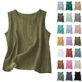 thumbnail image 1 of Qwertyu Womens Cotton Linen Crop Tank Tops Casual Sleeveless Crew Neck Loose Fit Solid Color Linen Blend Camisole Light Gray M, 1 of 9