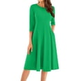 thumbnail image 1 of Qwertyu Womens Fall Dresses 3/4 Sleeve Crewneck Solid Color Midi Dress Trendy Casual Flowy Dresses for Women Green L, 1 of 5