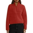 thumbnail image 1 of Qwertyu Womens Fleece Sweatshirts Cropped Half Zip Fuzzy Warm Pullover Varsity Jackets with Zipper Pockets Red L, 1 of 5