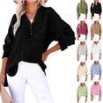 thumbnail image 1 of Qwertyu Womens Gauze Shirts Summer Casual Button V Neck Long Sleeve Shirts Oversized Solid Color Blouses Tops Earthy Yellow 2XL, 1 of 4