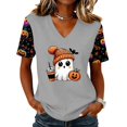 thumbnail image 1 of Qwertyu Womens Halloween Shirts Plus Size Funny Ghost Print Short Sleeve V Neck Halloween T-Shirts Casual Loose Cute Halloween Tee Tops Gray 2XL, 1 of 4