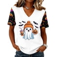 thumbnail image 1 of Qwertyu Womens Halloween Shirts Plus Size Funny Ghost Pumpkin Print Short Sleeve V Neck Halloween Tshirts Casual Cute Halloween Tops White S, 1 of 4
