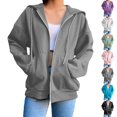 thumbnail image 1 of Qwertyu Womens Hoodies Full Zip Up Jackets with Pockets for Women Cotton Plain Hoodie Outwear Drawstring Hooded Sweatshirt Coat Purple M, 1 of 6