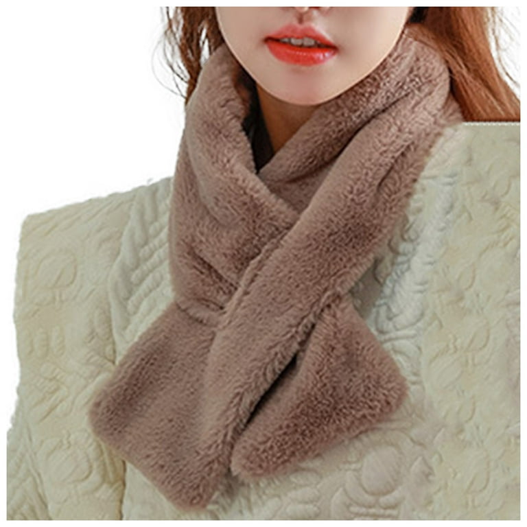 Women's Warm Fur Scarf With Faux Fur Collar, Suitable For Cold Winter