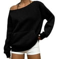 thumbnail image 1 of Qwertyu Womens Off Shoulder Sweatshirt Drop Shoulder Oversized Long Sleeve Pullover Top Black XL, 1 of 7