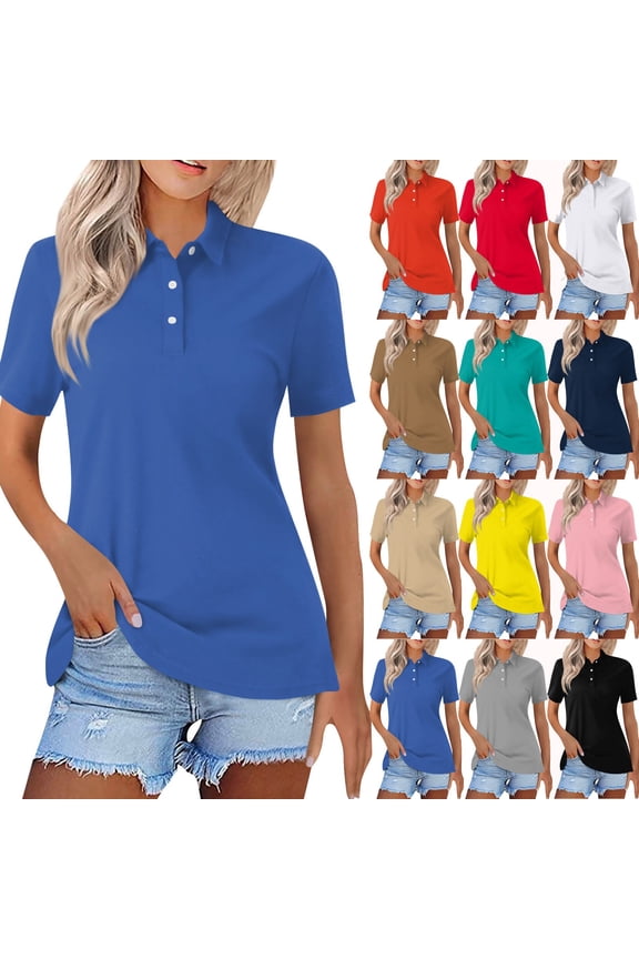Womens Polo Shirts Short Sleeve Button Up Wicking Tshirts Shirts Collared Lapel Shirts Dressy Casual Solid Color Blouses Dressy Light Brown XL