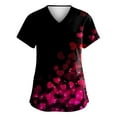 thumbnail image 1 of Qwertyu Womens Scrub Tops V Neck Short Sleeve Casual Valentines Day Scrubs Red Heart Print Workwear Scrub Tops with Pockets Black 3XL, 1 of 3