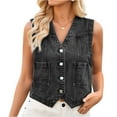 thumbnail image 1 of Qwertyu Womens Summer Cropped Denim Vest V-Neck Crop Western Jean Vest Top for Women Country Trendy Outfits Black S, 1 of 7