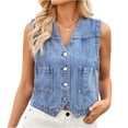 thumbnail image 1 of Qwertyu Womens Summer Cropped Denim Vest V-Neck Crop Western Jean Vest Top for Women Country Trendy Outfits Blue L, 1 of 7
