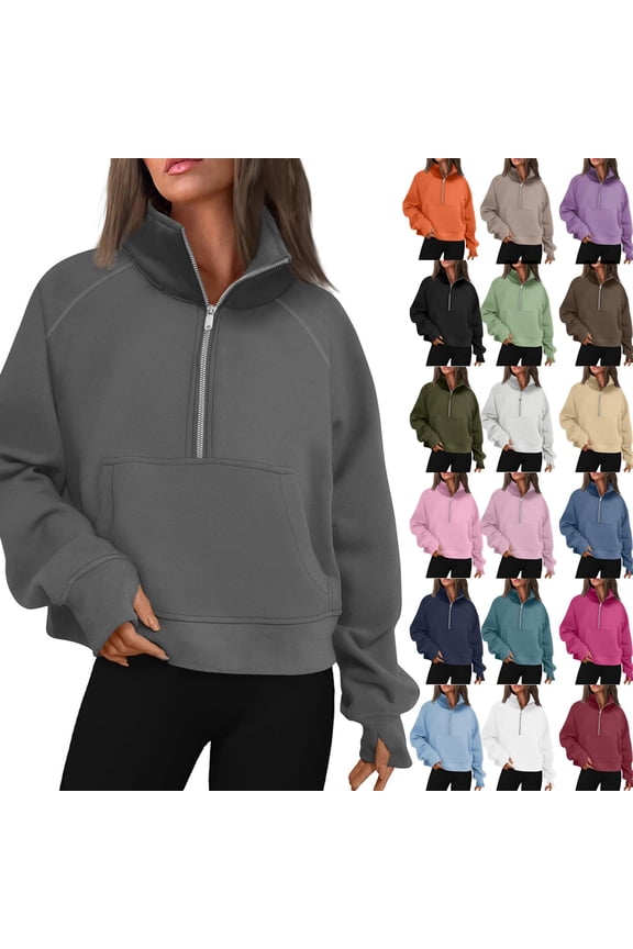Womens Sweatshirts Half Zip Fleece Quarter Zipper Pullover Hoodies 2025 Mock Neck Fall Workout Jacket Brown L