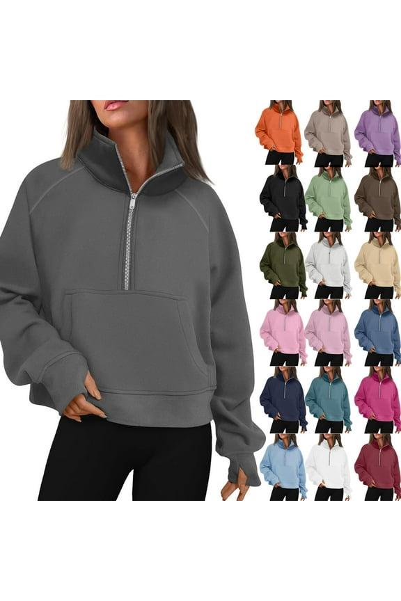 Womens Sweatshirts Half Zip Fleece Quarter Zipper Pullover Hoodies 2025 Mock Neck Fall Workout Jacket Camel 2XL