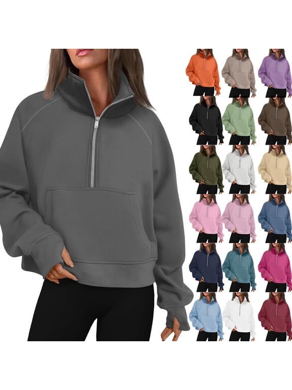 Womens Sweatshirts Half Zip Fleece Quarter Zipper Pullover Hoodies 2025 Mock Neck Fall Workout Jacket Camel 2XL