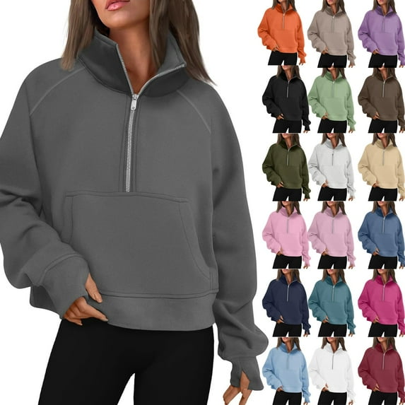 Qwertyu Womens Sweatshirts Half Zip Fleece Quarter Zipper Pullover Hoodies 2025 Mock Neck Fall Workout Jacket Light pink M