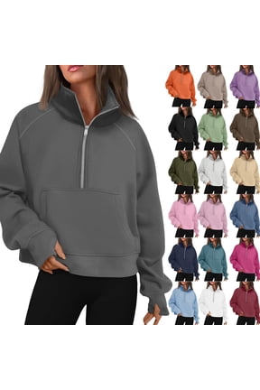 Womens Sweatshirts Half Zip Fleece Quarter Zipper Pullover Hoodies 2025 Mock Neck Fall Workout Jacket Sky Blue M