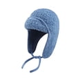 thumbnail image 1 of Qwertyu Womens Teddy Fleece Aviator Hat Knitted Winter Trapper Cap with Ear Flaps Tie Straps Soft Lined Fit for Large Head Blue, 1 of 3
