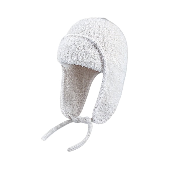 Qwertyu Womens Teddy Fleece Aviator Hat Knitted Winter Trapper Cap with Ear Flaps Tie Straps Soft Lined Fit for Large Head White