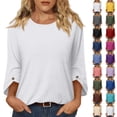 thumbnail image 1 of Qwertyu Womens Top 3/4 Sleeve T-shirts for Women Casual Crew Neck Three Quarter Length Sleeve Solid Fashion Loose Pullover White L, 1 of 7