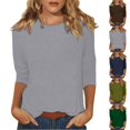 thumbnail image 1 of Qwertyu Womens Tops 3/4 Sleeve Crew Neck Cotton Tees Solid Color Summer T Shirts 2026 Three Quarter Length Shirts Coffee M, 1 of 9