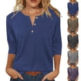 thumbnail image 1 of Qwertyu Womens Tops 3/4 Sleeve V Neck Button Down Henley Shirts Business Casual Basic Tees Summer Top 2026 Dark Gray XL, 1 of 5