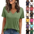 thumbnail image 1 of Qwertyu Womens Tops Short Sleeve Summer V Neck Shirts Work Blouses Business Shirt Fashion Clothing Dark Green 2XL, 1 of 7