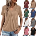 thumbnail image 1 of Qwertyu Womens Tops Short Sleeve V Neck T Shirts 2026 Spring Summer Beach Vacation Clothes Casual Loose Ruched Top Pink S, 1 of 4