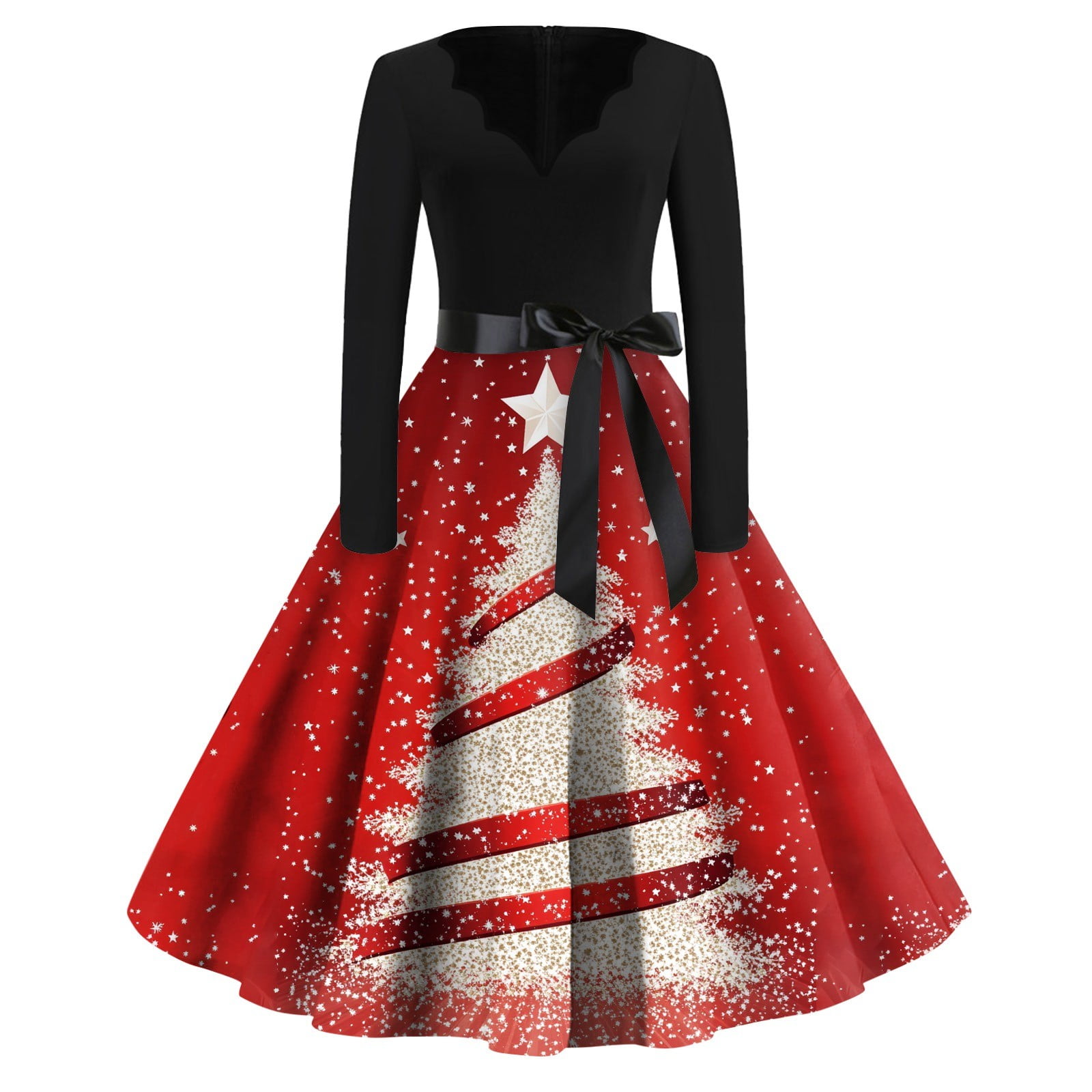 Qwertyu Womens Ugly Christmas Dress Christmas Tree Graphic 1950s Fall Dresses with Belt Lace Xmas Prom Dress Pink L