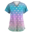 thumbnail image 1 of Qwertyu Womens Valentine Shirts V Neck Short Sleeve Holiday Scrub Shirts Heart Print Working Uniform Medical Scrubs with Pockets Cyan 3XL, 1 of 3