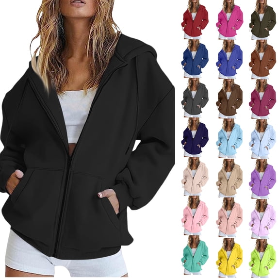 Qwertyu Womens Zip Up Hoodies Y2K Long Sleeve Sweatshirts Fall Fashion Jackets Winter Clothes with Pockets Camel L