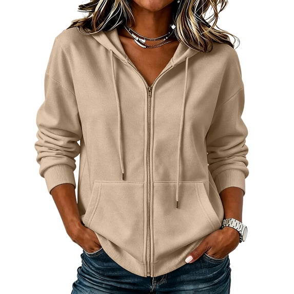 Qwertyu Zip Up Hoodie Women Y2K Sweatshirt Casual Long Sleeve Hoodies Oversized Fall Winter Fleece Jacket with Pockets Camel S