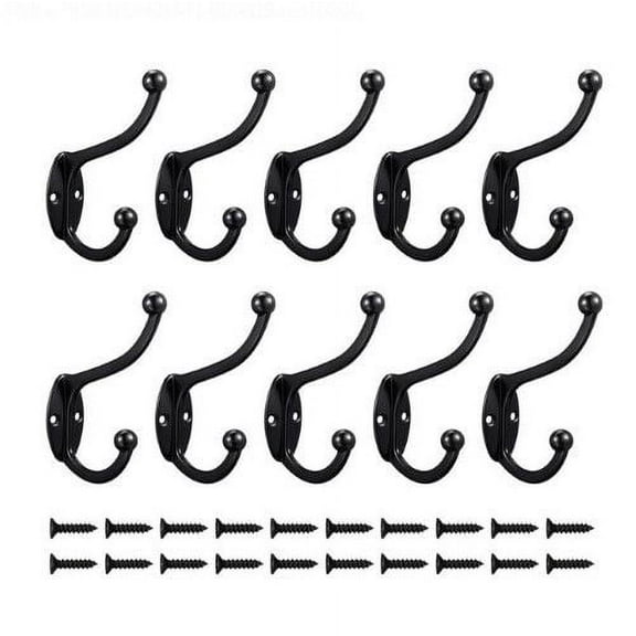 Qweryboo 10 Pack Heavy Duty Dual Prong Coat Hooks, Wall Mounted Coat Hooks with 20 Screws, Metal Retro Utility Hooks Wall Hooks for Hanging Coat, Scarf, Bag, Towel, Key, Cap, Cup, Hat
