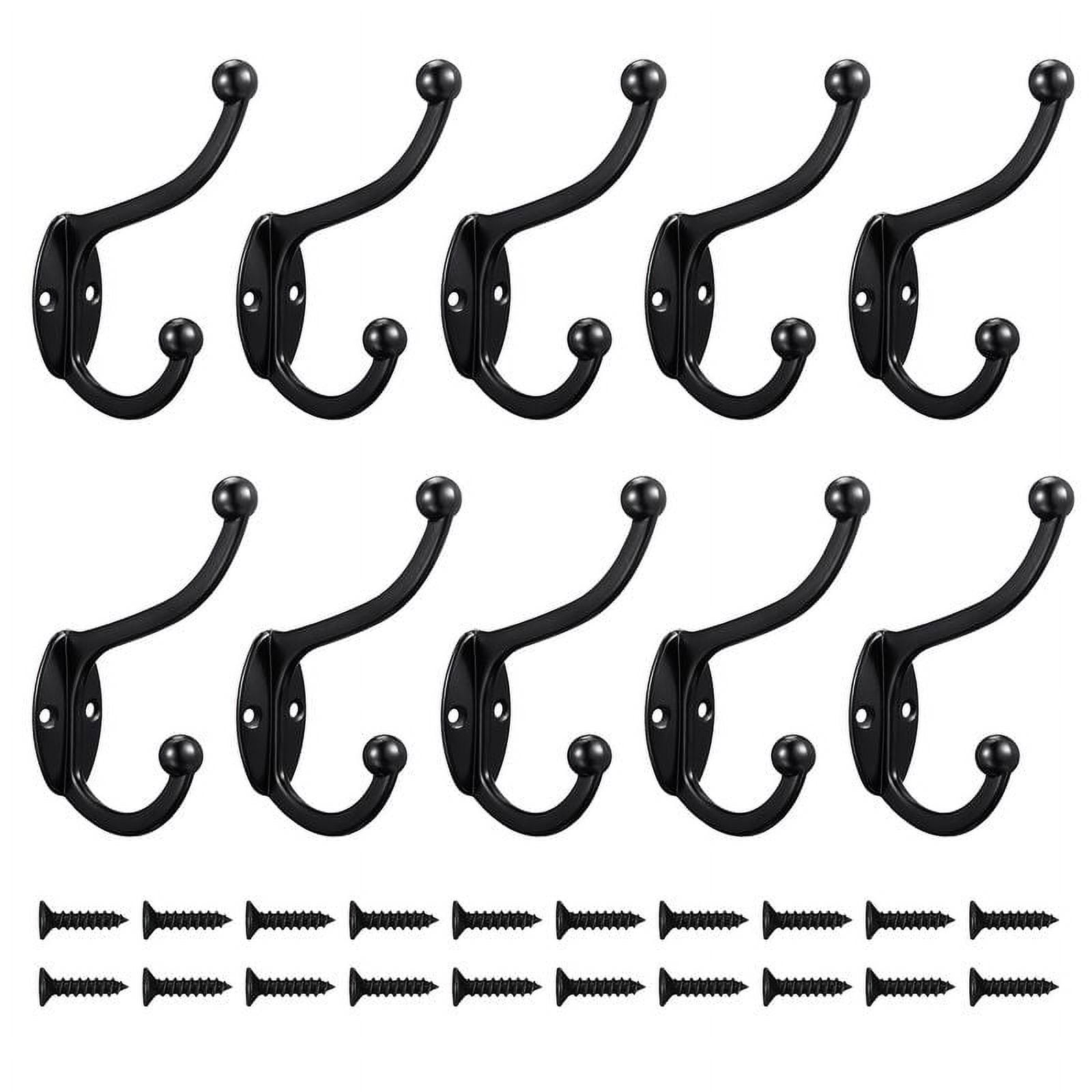 Qweryboo 10 Pack Heavy Duty Dual Prong Coat Hooks, Wall Mounted Coat